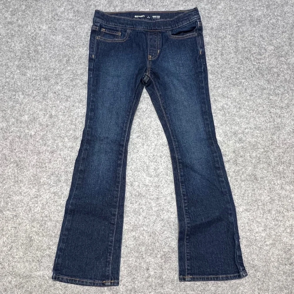 Old Navy Girls Dark Wash Built-In Tough Boot-Cut Jeans Size L 10-12 Pull On